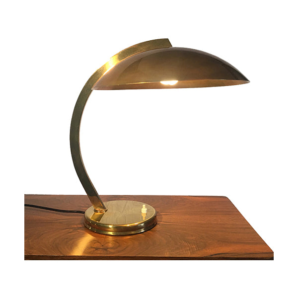 Vintage French Deco Desk Lamp with Domed Metal Shade - Brass - City of Z Design