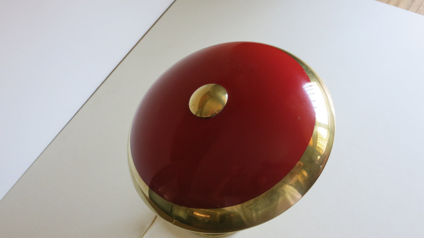 Vintage - Mid Century - German Table Lamp - Red Lamp with Brass