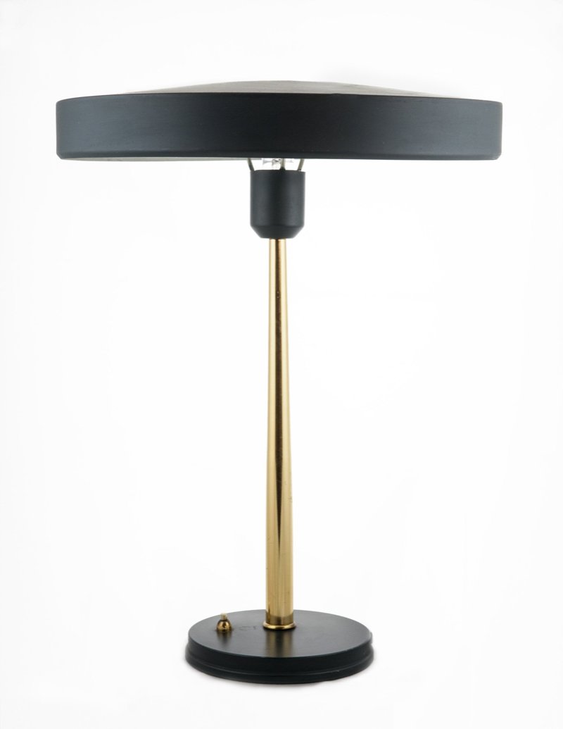 Mid-Century Desk Lamp by, Louis Kalff with tapered brass stem - City of Z Design