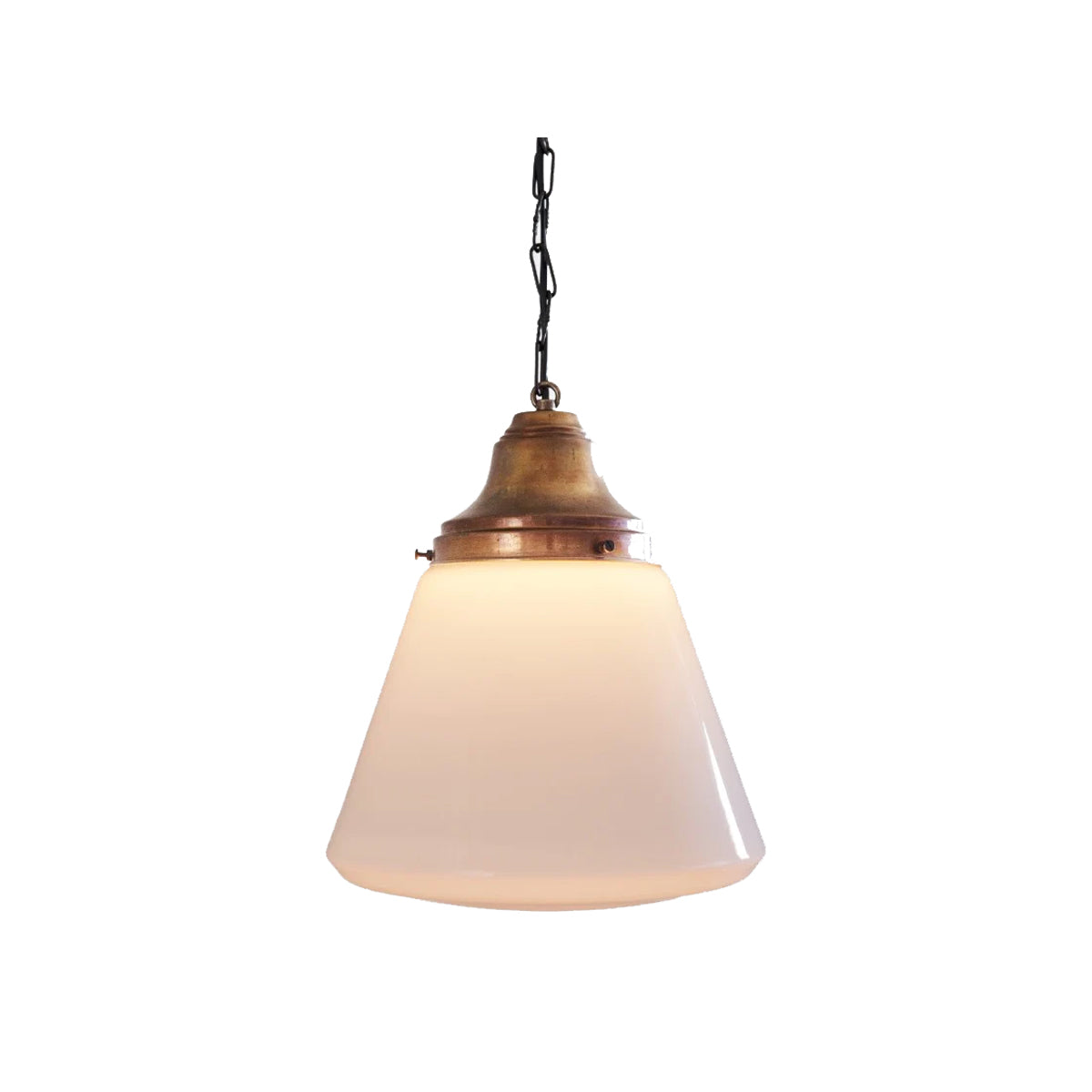 
                  
                    Vintage Schoolhouse Pendant Light with copper canopy from Denmark
                  
                