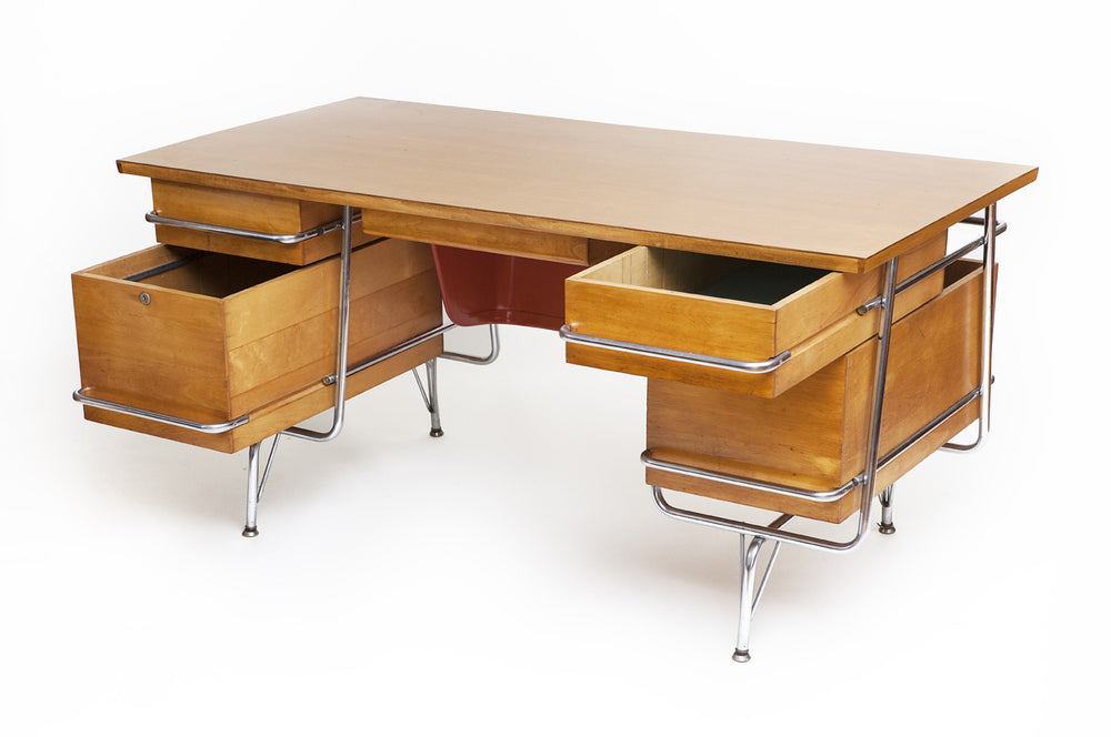 Mid-Century Maple Desk with Chrome Tubular Frame by Kem Weber - City of Z Design